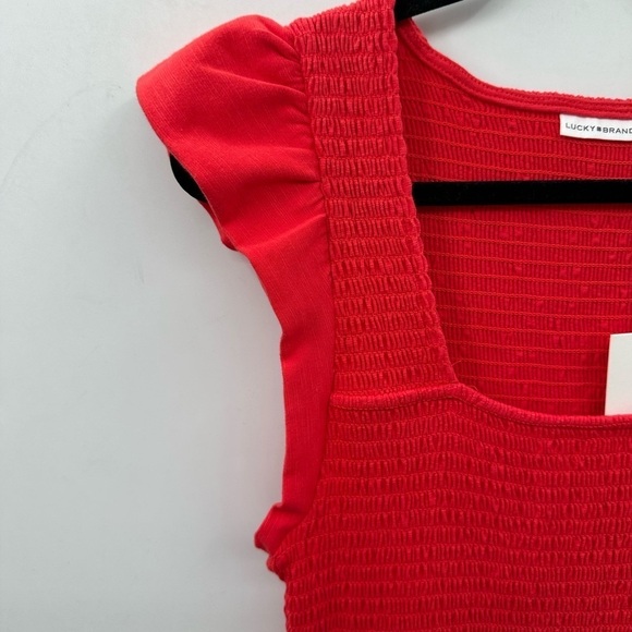 NWT LUCKY BRAND flutter sleeve tiered red maxi 100% cotton boho chic Sundress L - Picture 8 of 14